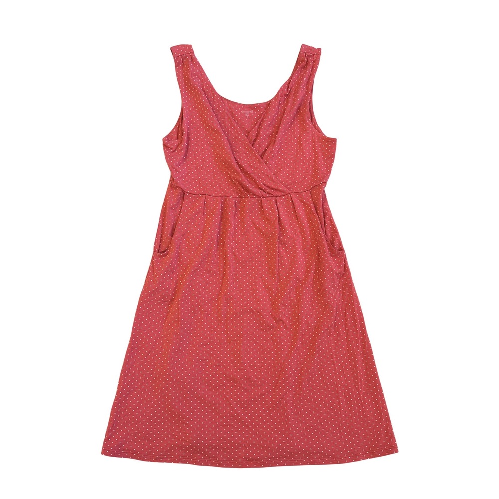 Garnet Hill Red Polka Dot Sleeveless Jersey Tencel Blend Dress M Classic Preppy